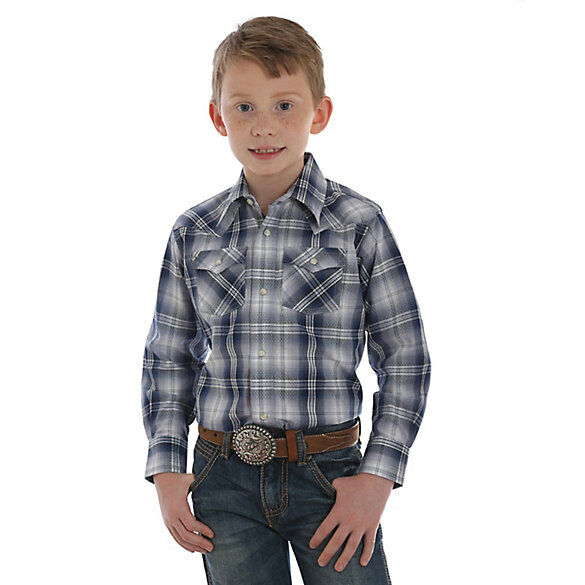 Boys Wrangler Retro Western Snap Plaid Shirt